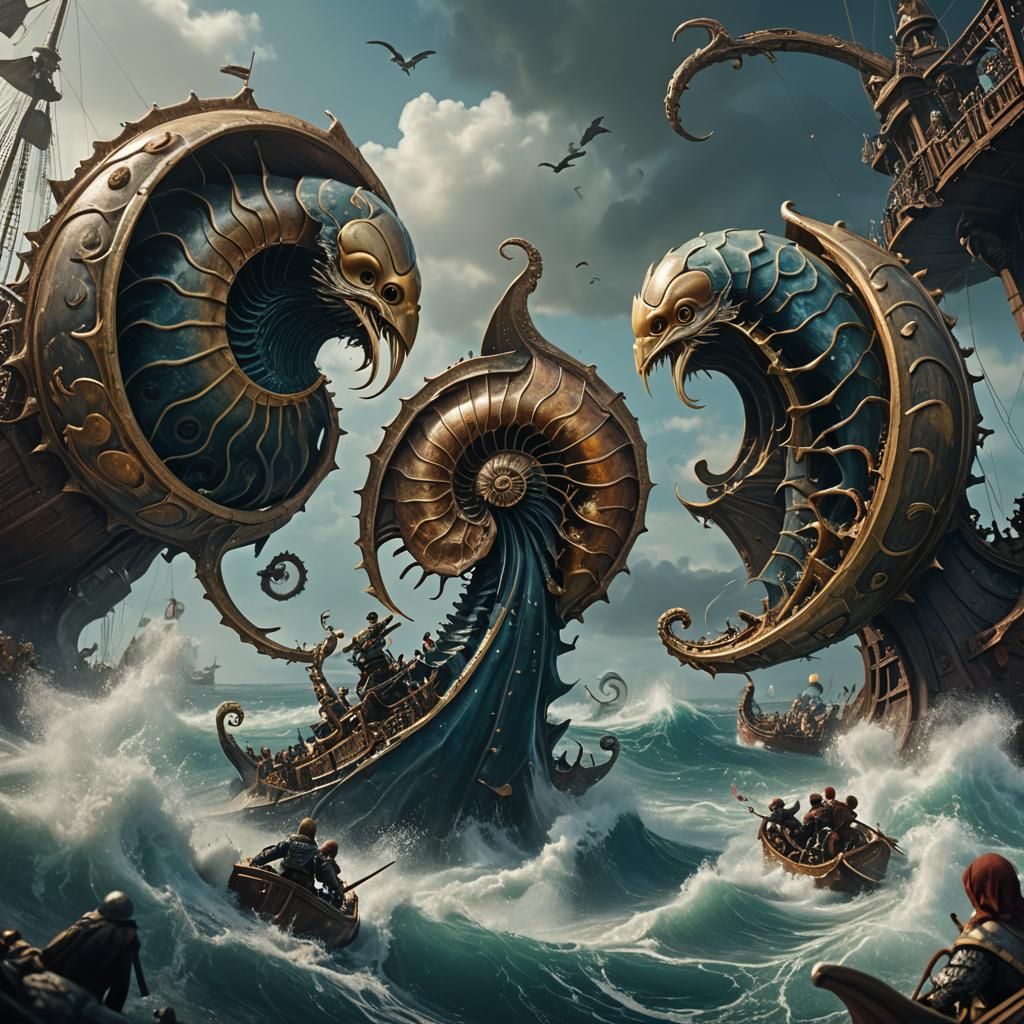 Epic Nautiluses Fight in Detailed Matte Painting