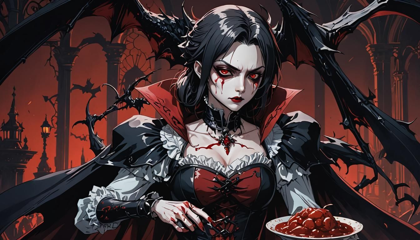 Anime Vampire Feeding in Cel-Shaded Style