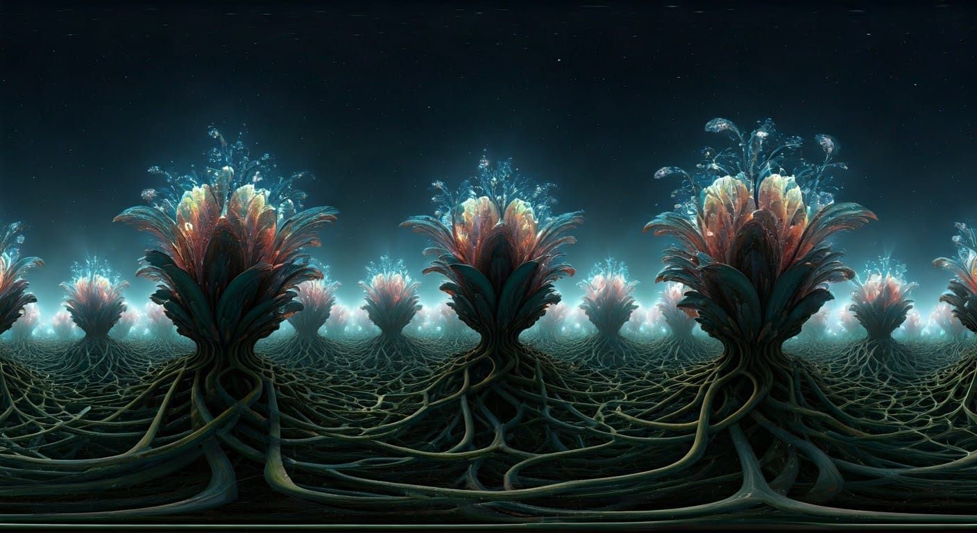 Ethereal Quantum Garden in Sci-Fi Futurism