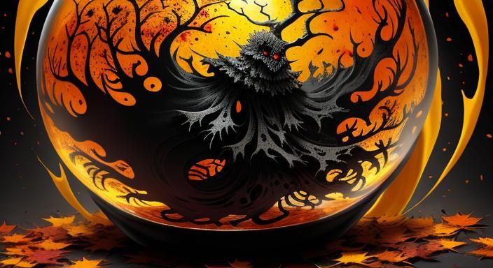 Halloween Ghoul in Autumn Sphere: Ink Splatter Art