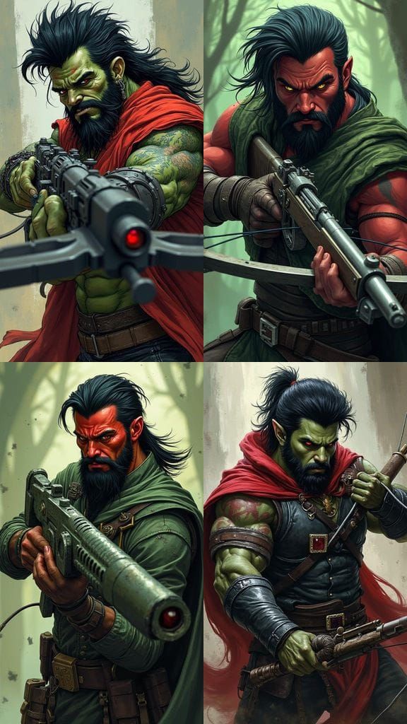 Half-Orc Elf Hybrid Warlock with Crossbow, Comic Book Art