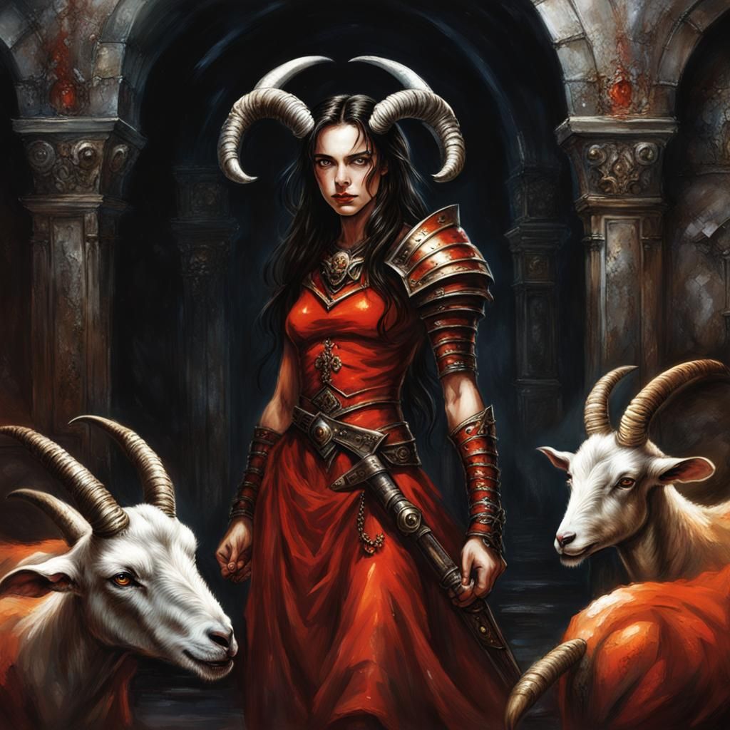 Dark Fantasy Lady Exploring Crypt in Royo Style