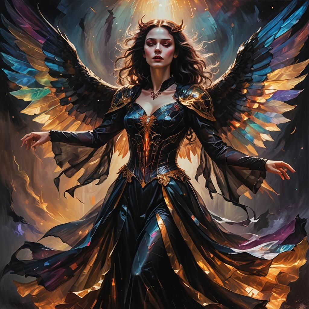 Dark Angel Vampire in Space Dress as Oil Painting