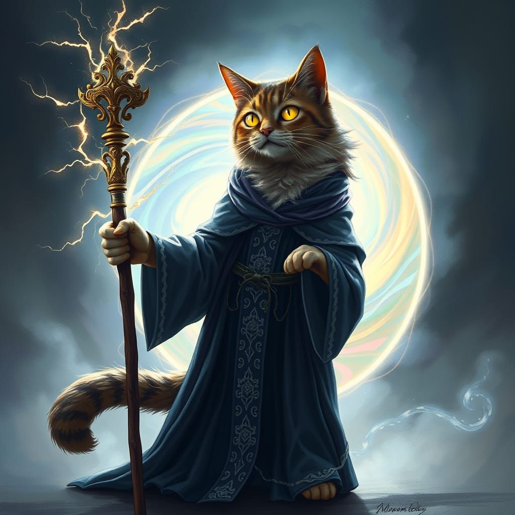 Whimsical Cat Wizard Conjures Interdimensional Portal