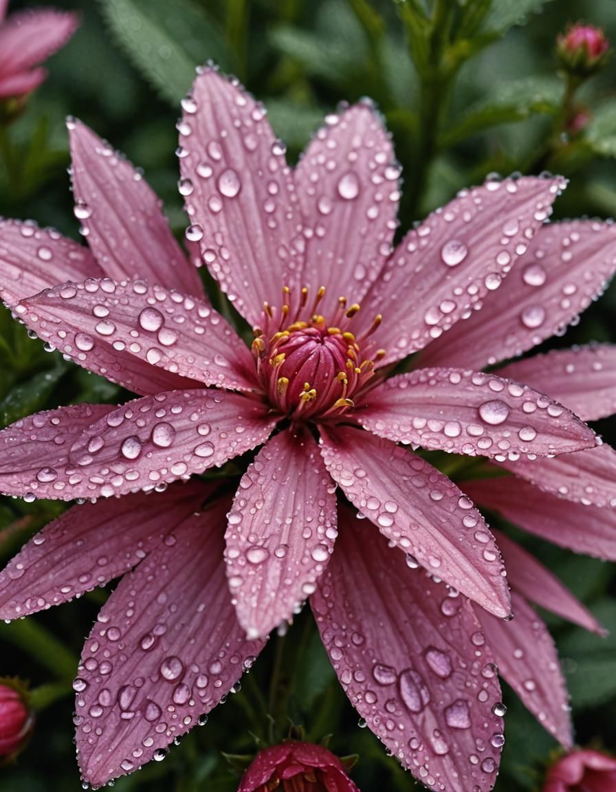 Dew-Kissed Pink Flower: A Microphotography Masterpiece