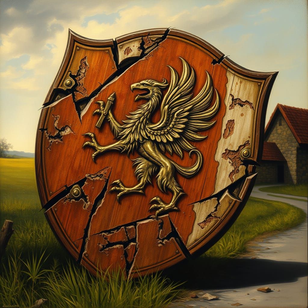 Battle-Worn Griffin Coat of Arms Shield in Warm Light