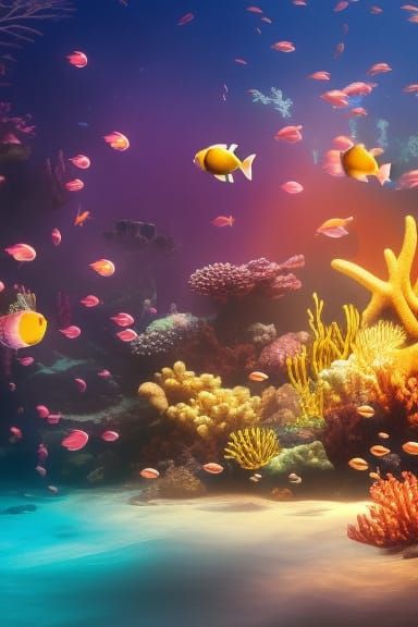 Mystical Underwater Anime Girl in Coral Reef