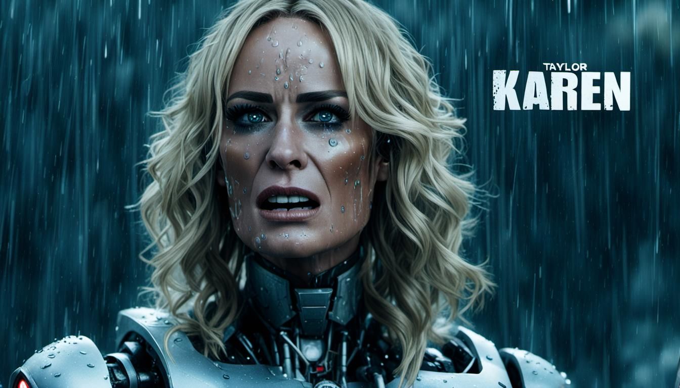 Half Robot 'Karen' Crying in the Rain