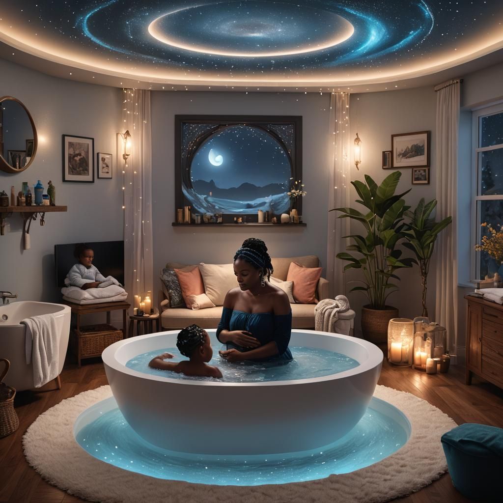 Home Birth in Living Room: Fantasy Concept Art