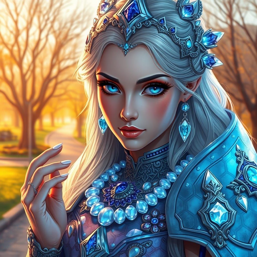 Mystical Goddess in Crystal Armor with Ethereal Aura