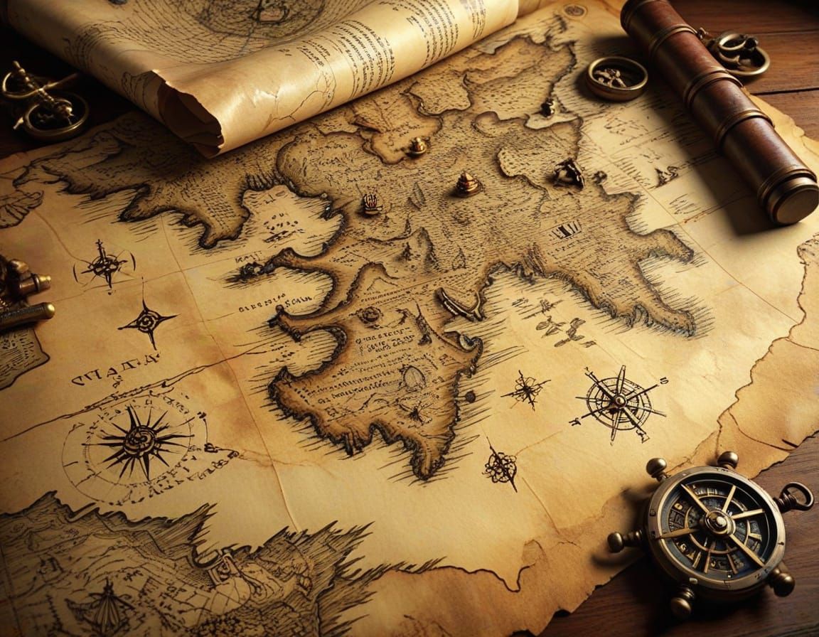 Vintage Pirate Treasure Map with Ancient Cartography