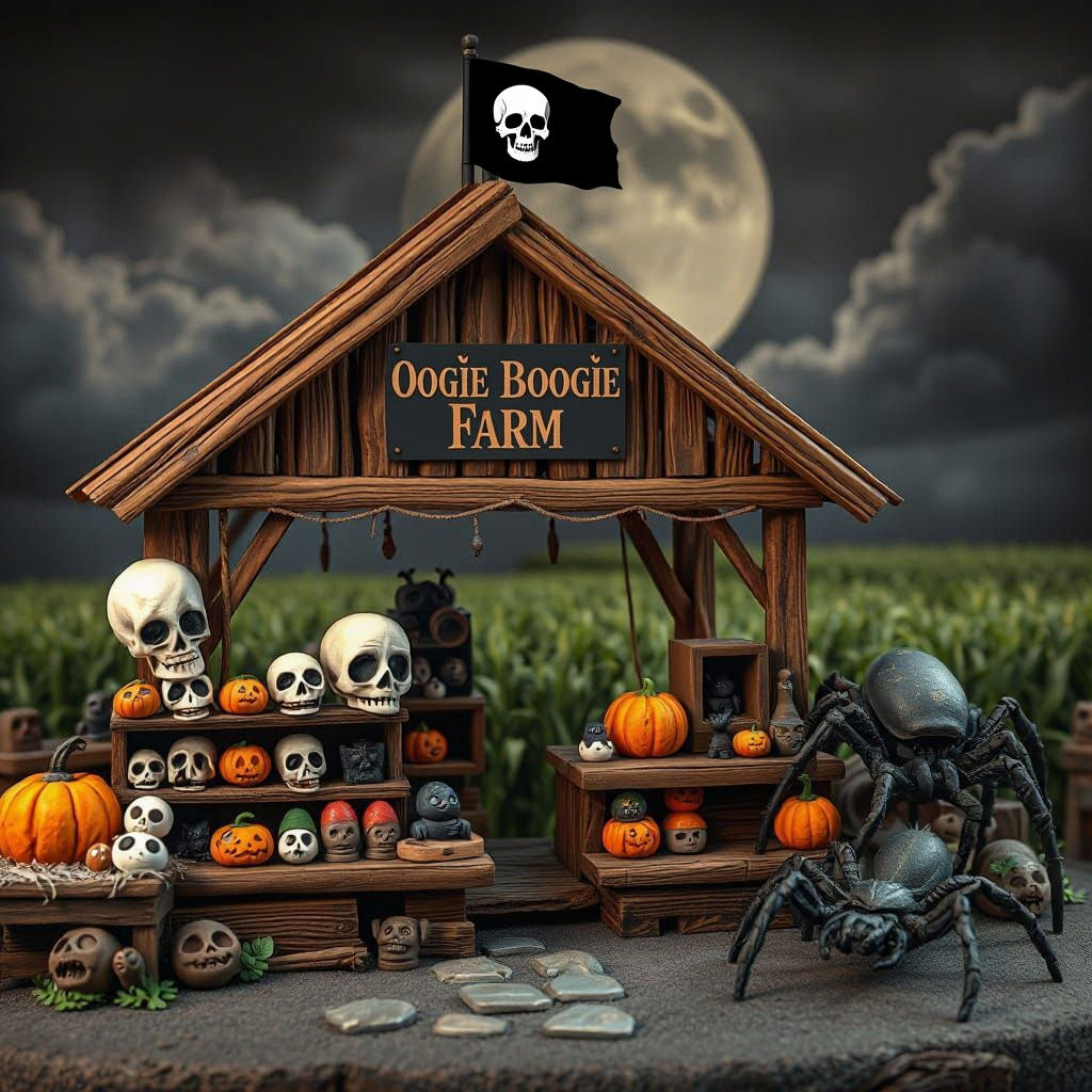 Haunted Farmstand in Whimsical Claymation Style