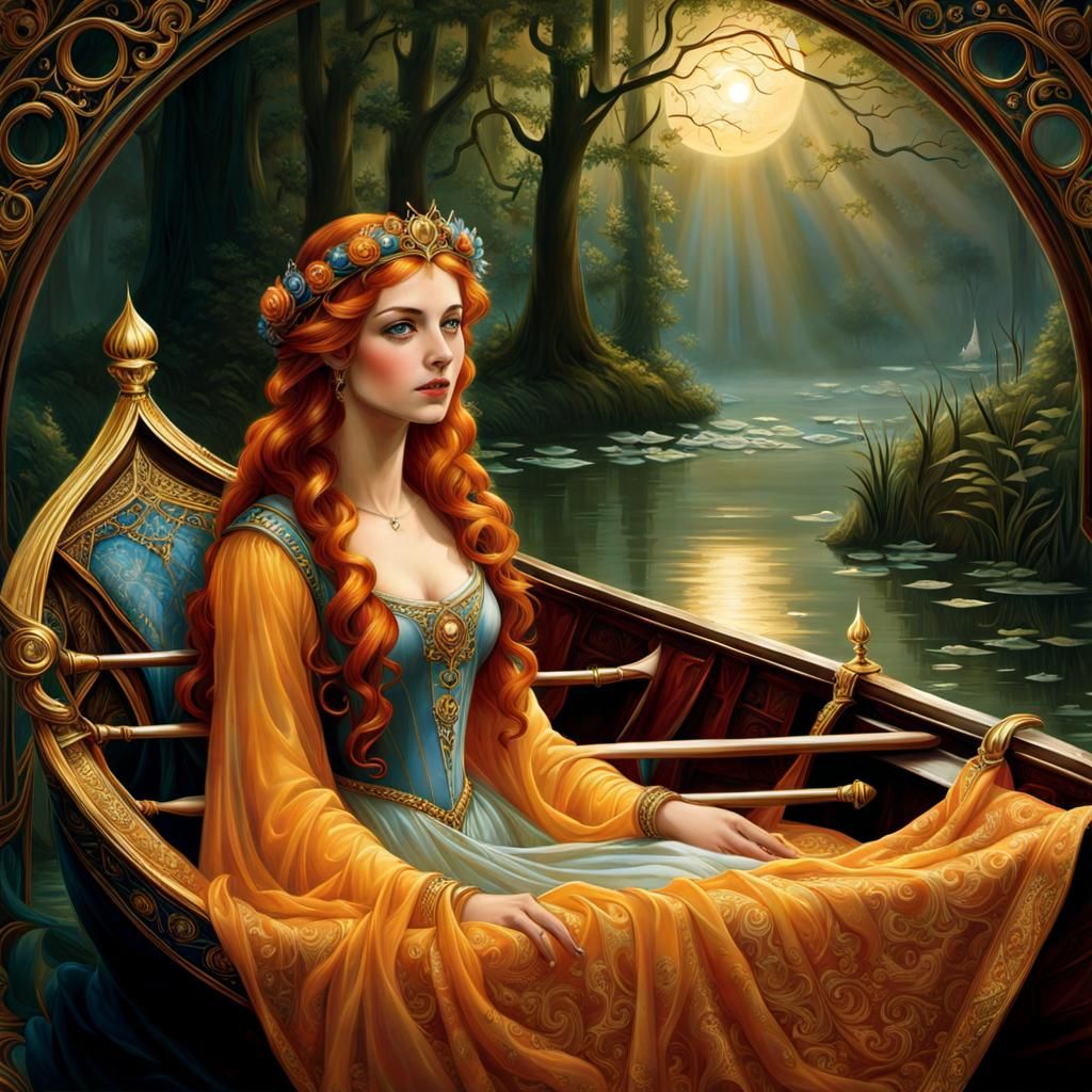 The Lady of Shalott Weaving by Night