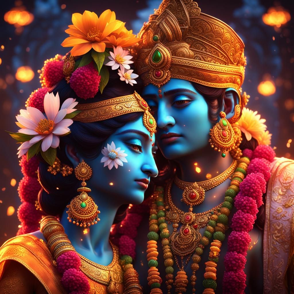 Radha and Krishna's Love in Detailed 3D Graphics