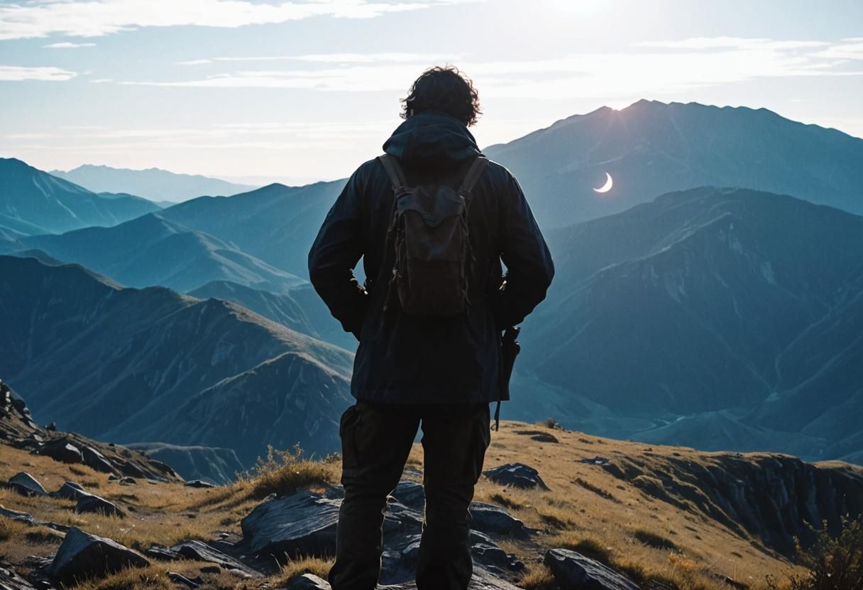 Lone Figure Under Starry Night Sky