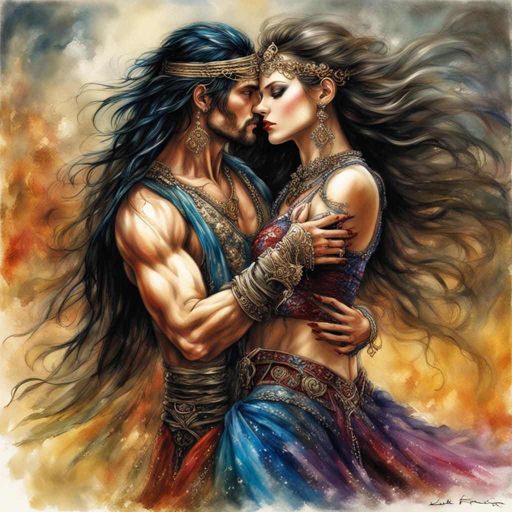 Passionate Kiss in Oil Painting Style