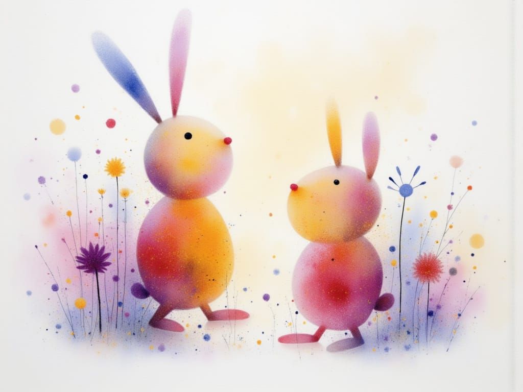 Adorable Abstract Rabbits in Expressionist Alcohol Ink Style