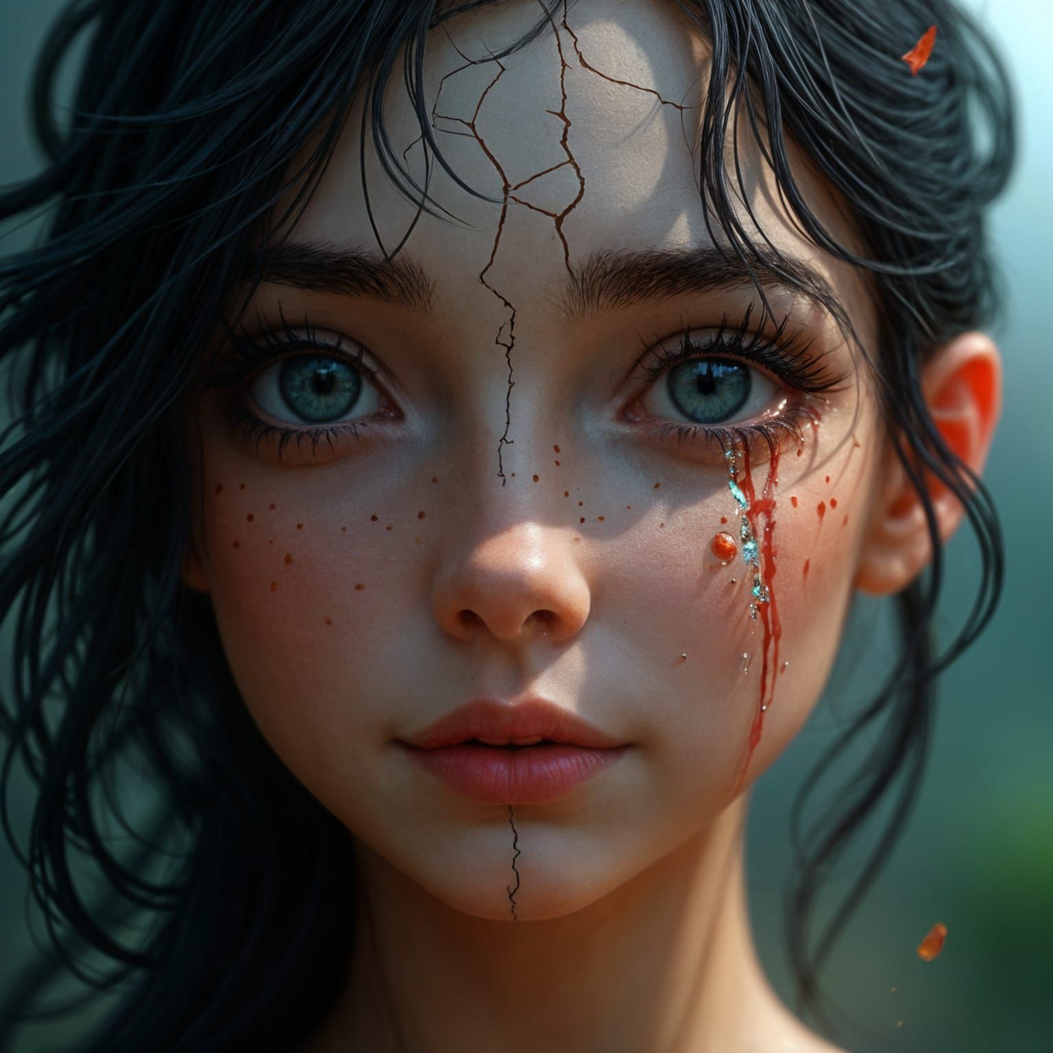 Cracked Smile: Detailed Matte Painting of Resilience