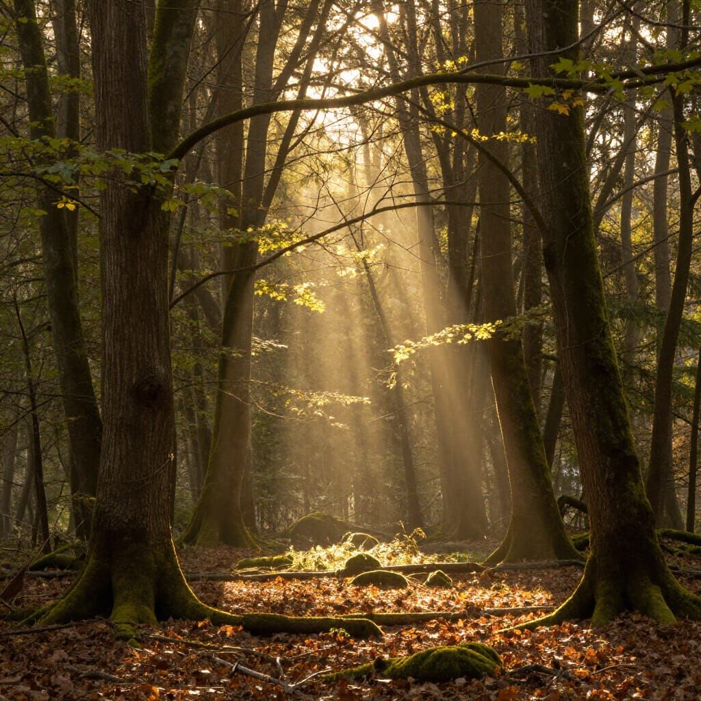 Golden Hour Forest Serenity in Painterly Style