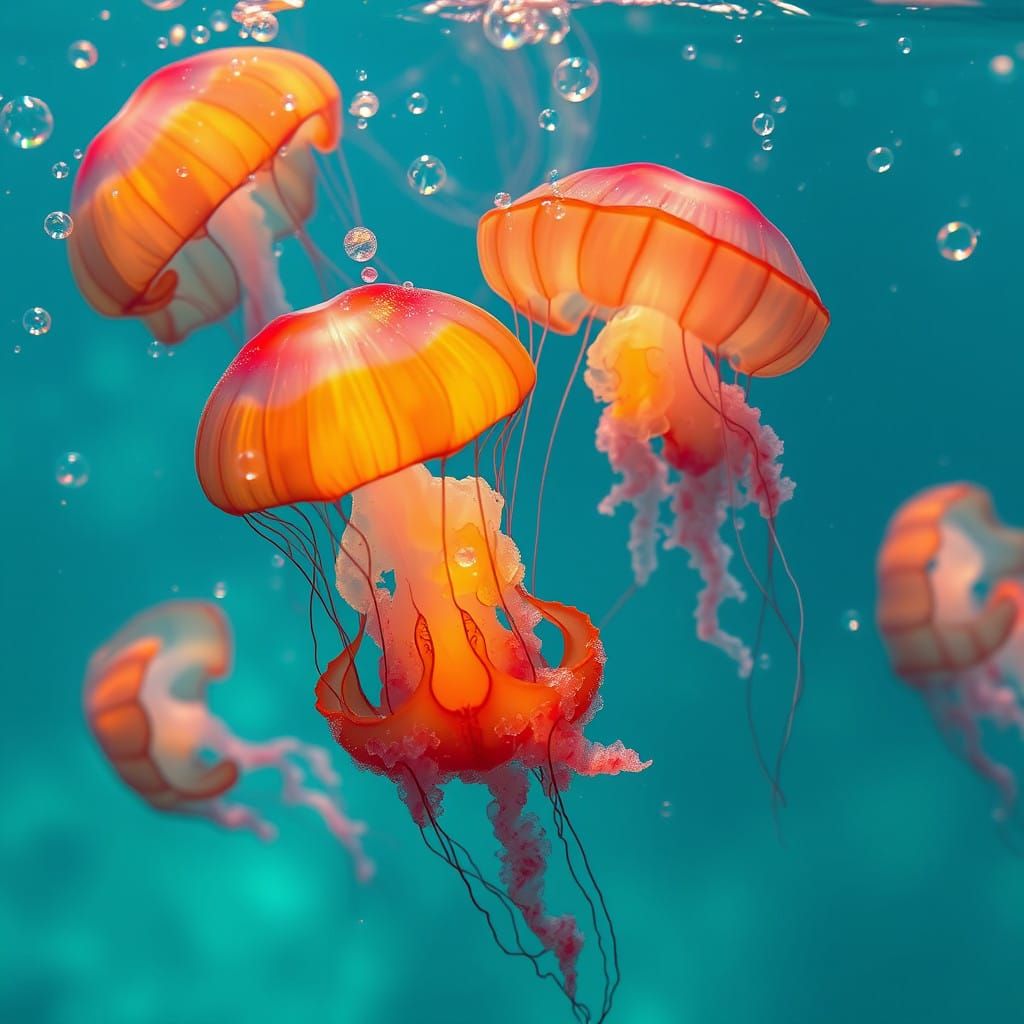 Ethereal Jellyfish Suspended in Oceanic Bliss