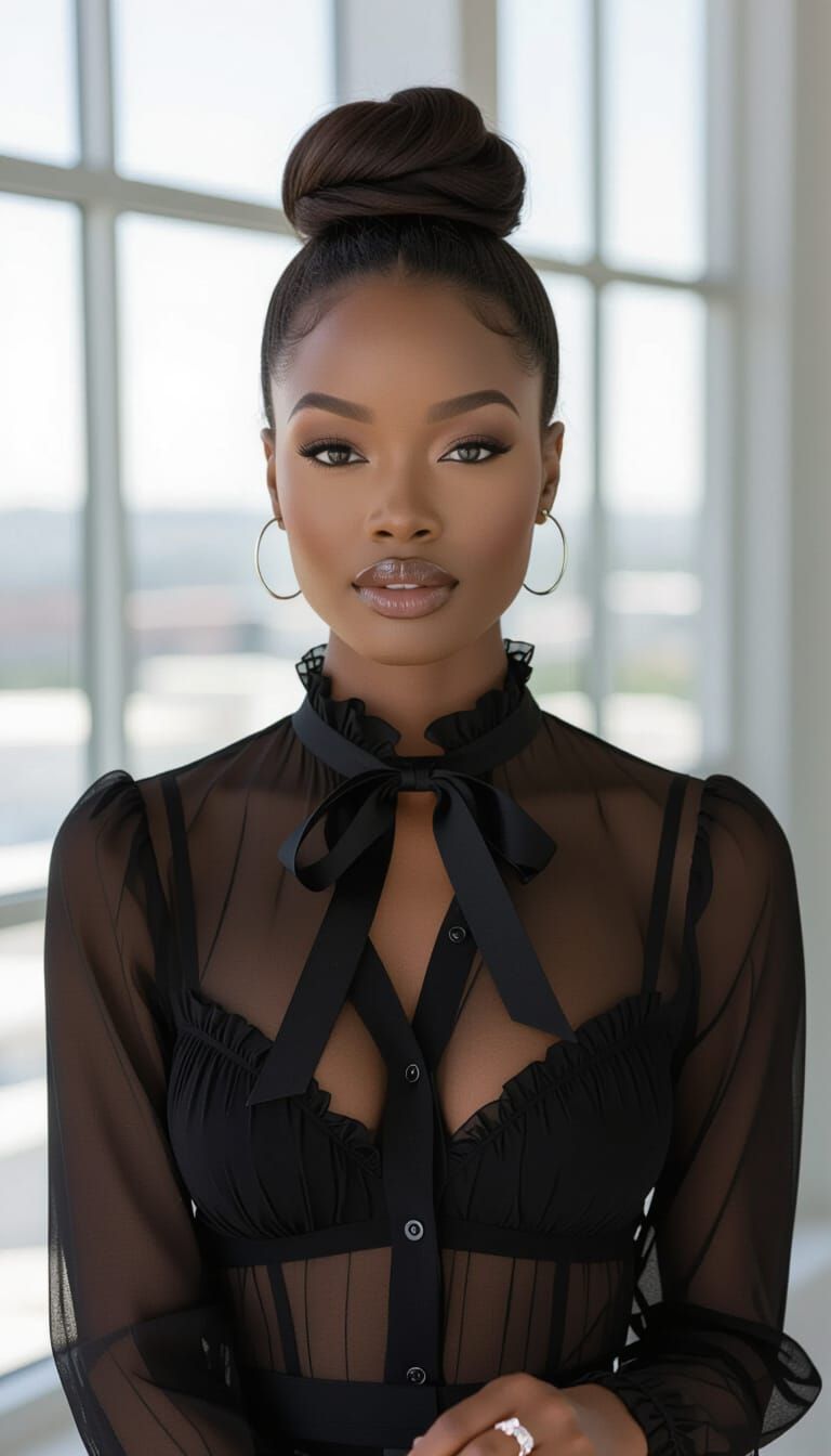Vibrant Portrait of Black Woman with Sleek Bun