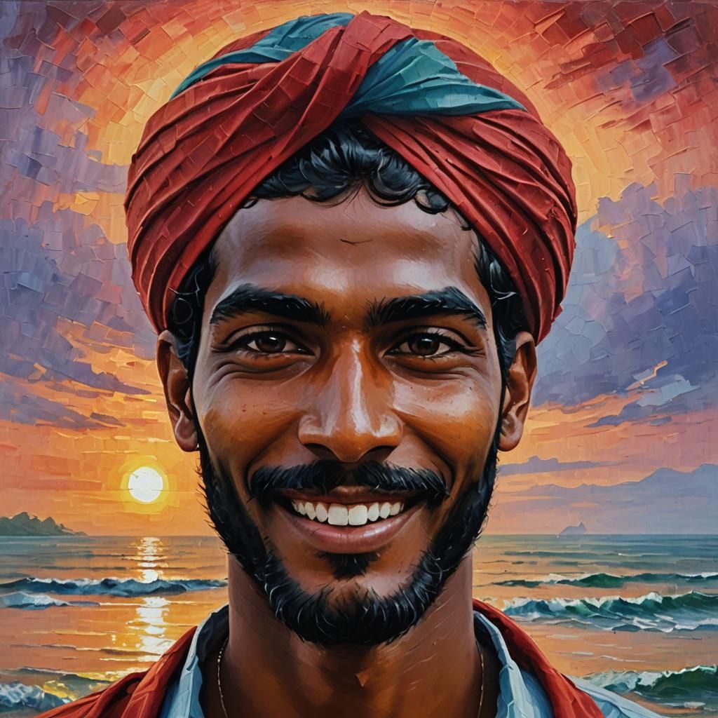 Smiling Sri Lankan Man in Impasto Painting Style
