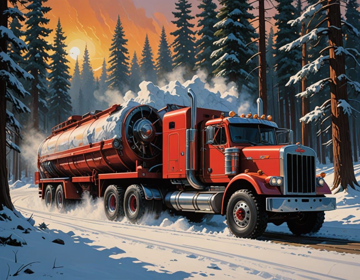 Cyberpunk-Style 1970s Peterbilt Big Rig Powers Through Winte...