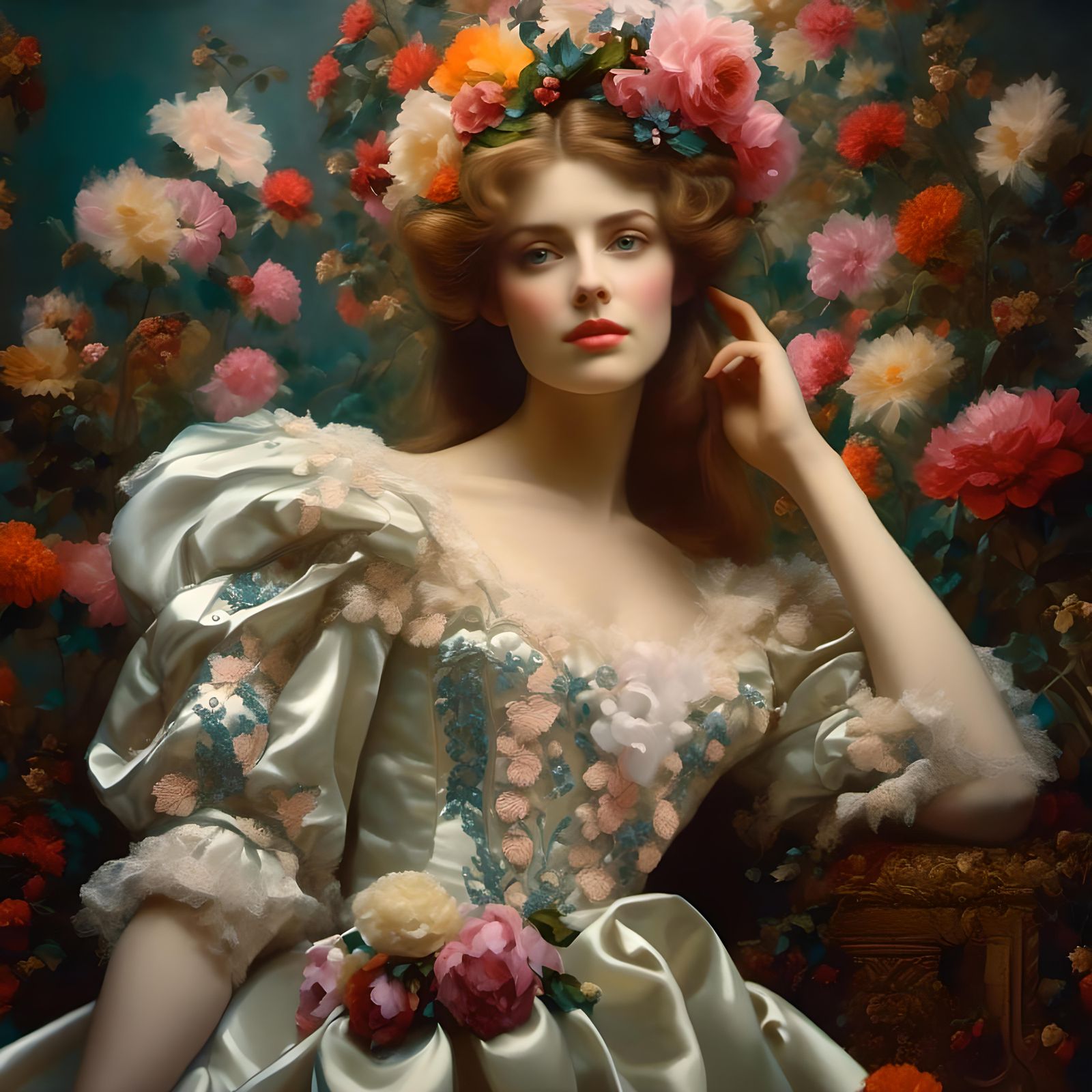 Edwardian Woman in Duotone, Gaston Bussière Style