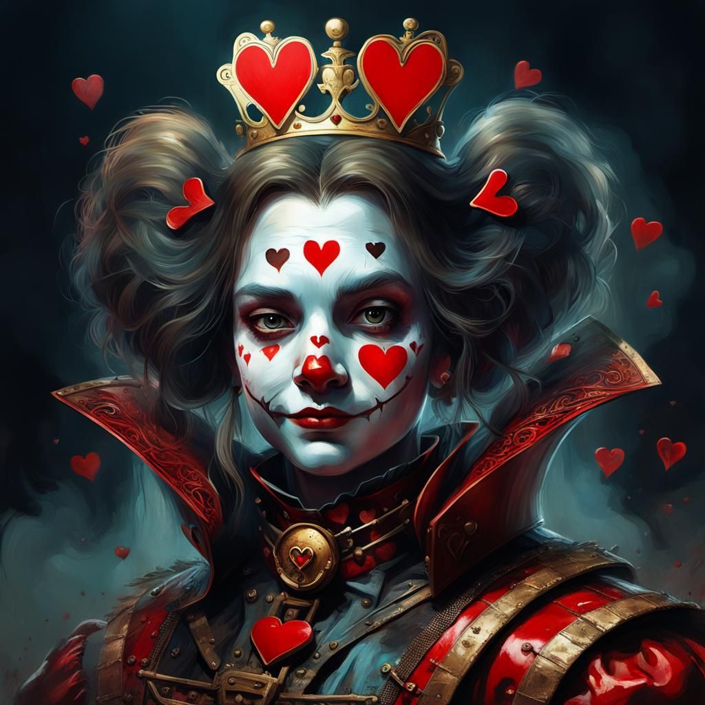 Queen of Hearts Portrait in Encaustic Painting Style