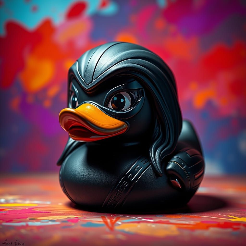 Intricately Detailed Rubber Duck as Black Widow