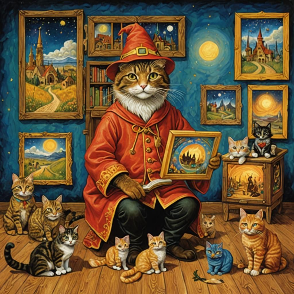 Enchanting Cat Wizard in Visionary Art Style