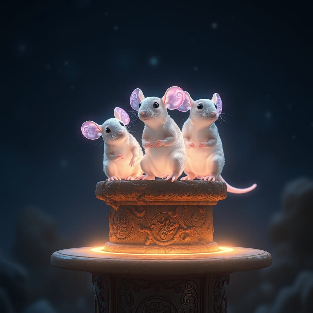 Luminescent Mice in Dreamlike Fantasy Realm