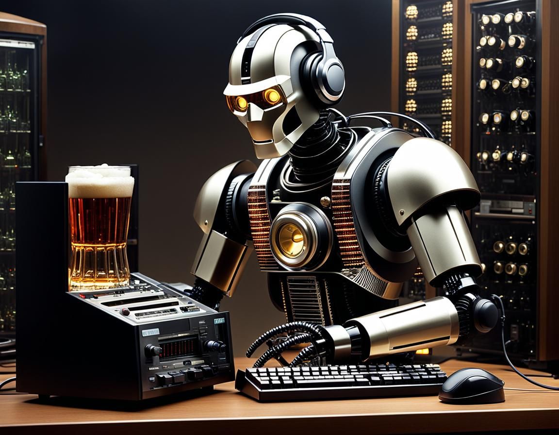 Futuristic Robot on Old Computer in Graffiti Art Style