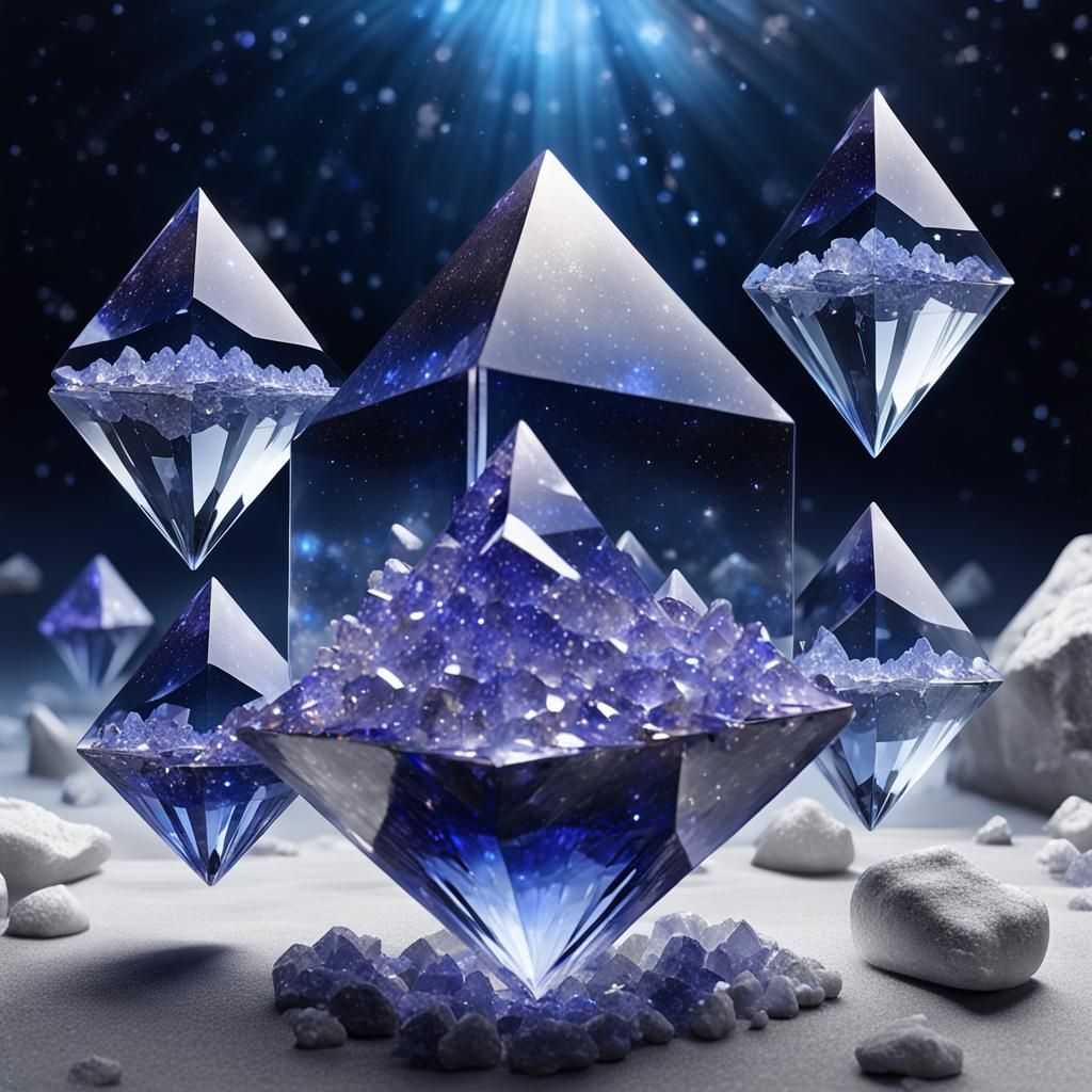 Floating Tanzanite Crystal Octahedron with Liquid Light