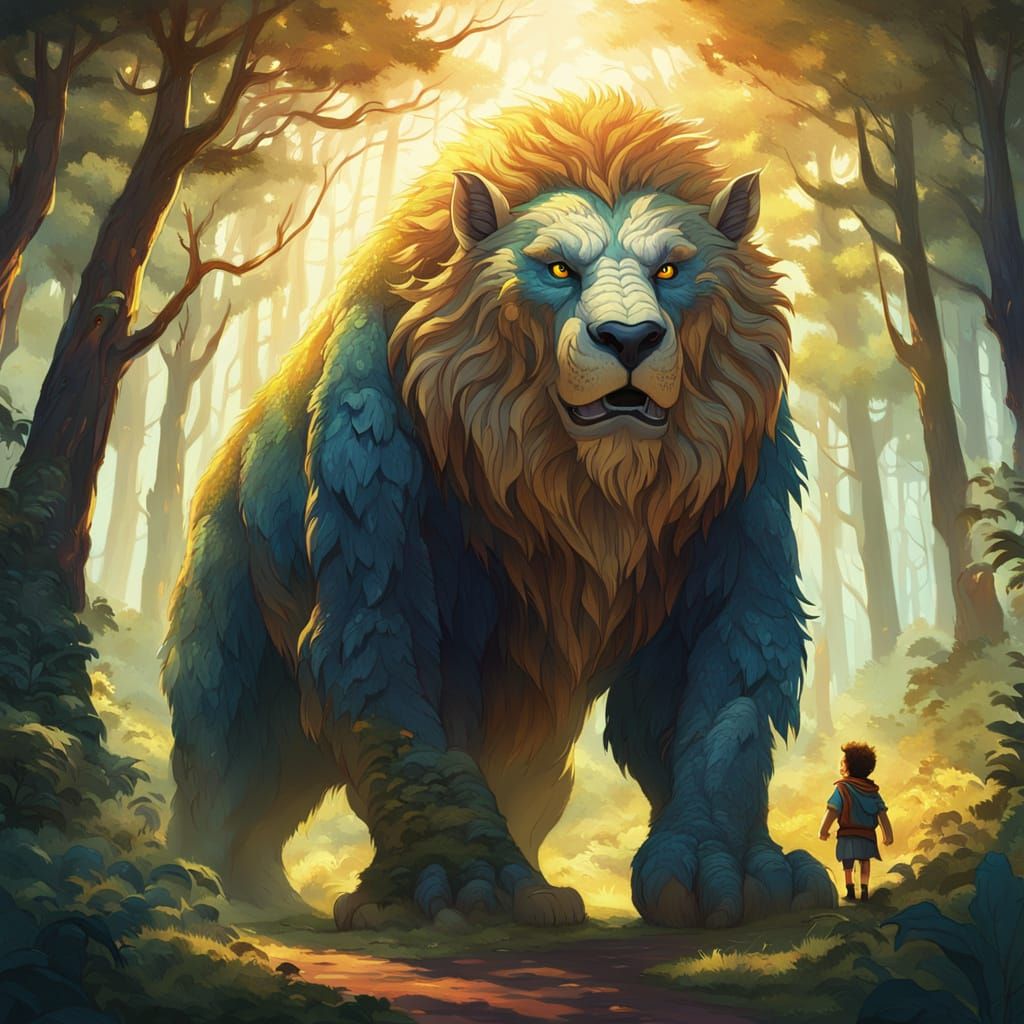 Gentle Giant Protects Lost Children: Fantasy Illustration