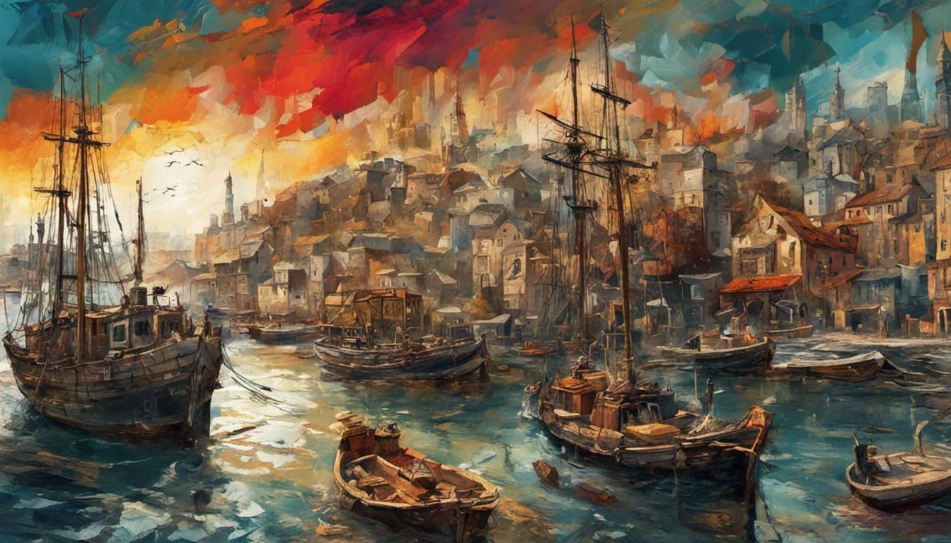Vibrant Harbor View in Detailed Matte Painting Style