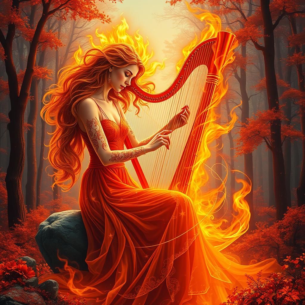 Fiery Harpist in Astral Flame Forest