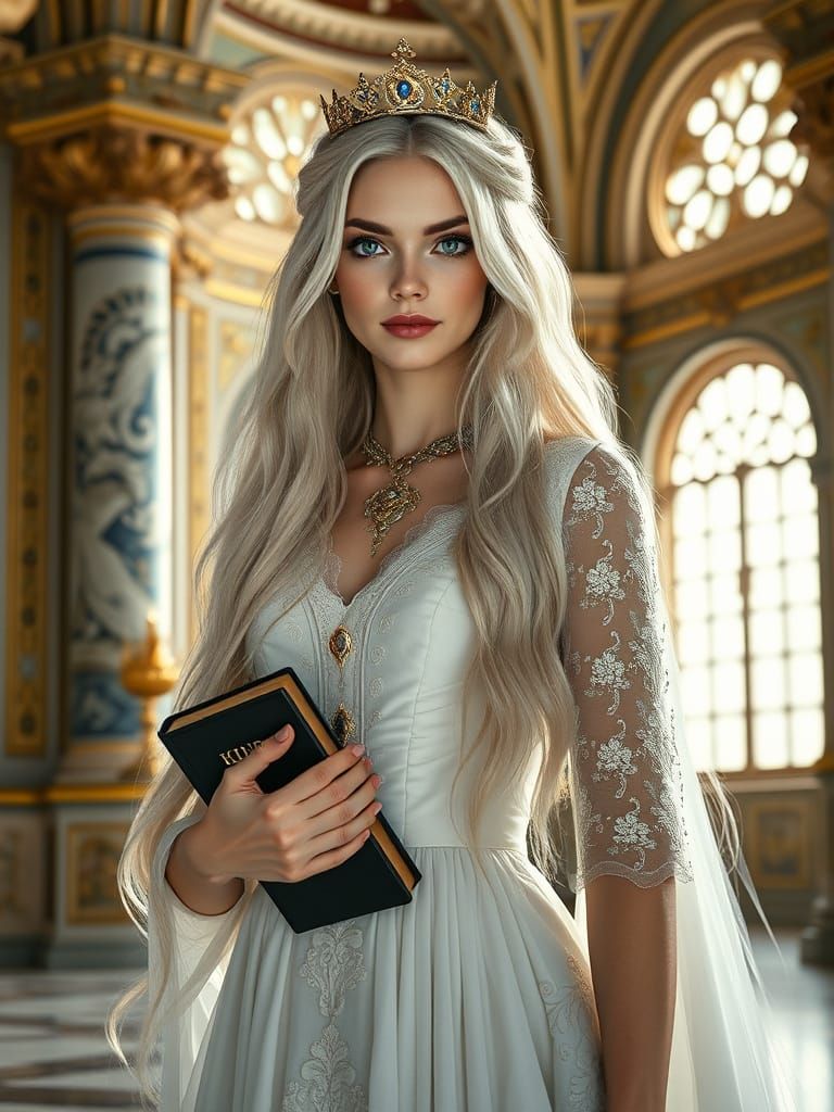 Elegant Platinum Princess in Marble Palace