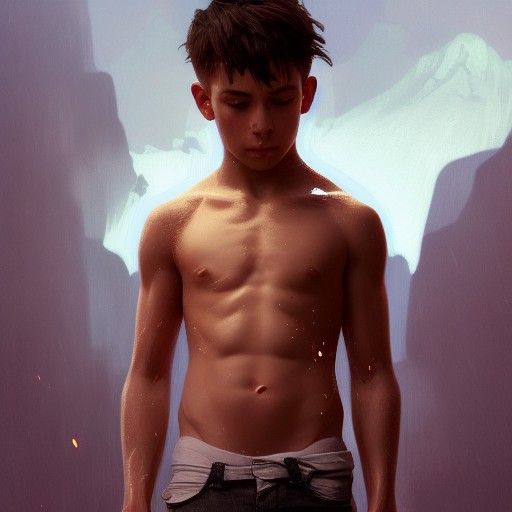 Detailed Portrait of Shirtless Boy, Art Nouveau Style