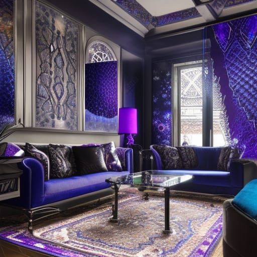 Black opal penthouse with Black opal fractals with purple Labradorite accents& blue Labradorite accents& purple fractals...
