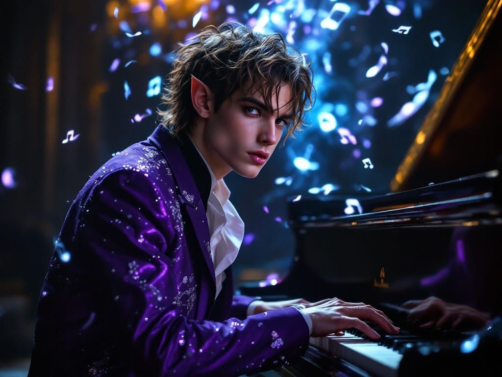 Androgynous Elf in Ethereal Piano Performance