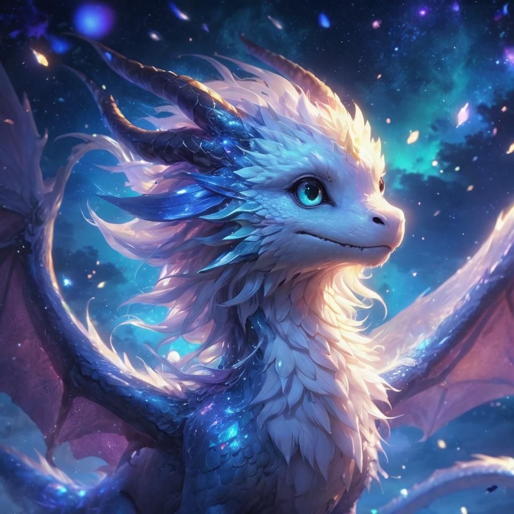 Luminescent Dragon Soaring Through Starry Night Sky