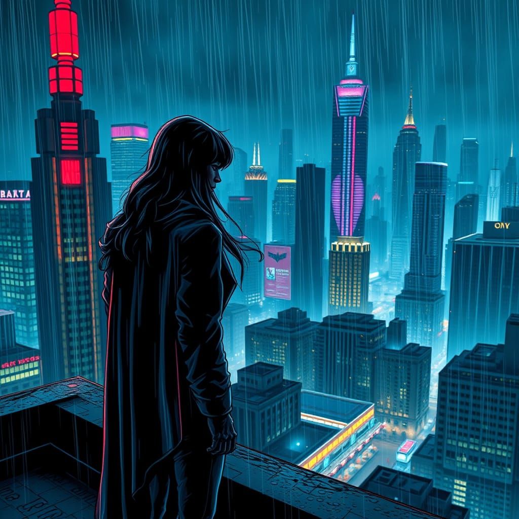 Fan Overlooks Futuristic Gotham in Comic Book Style