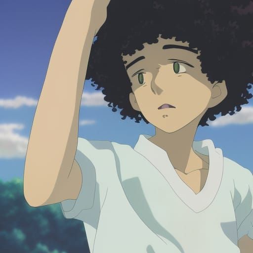 Anime Boy with Curly Hair Blushing