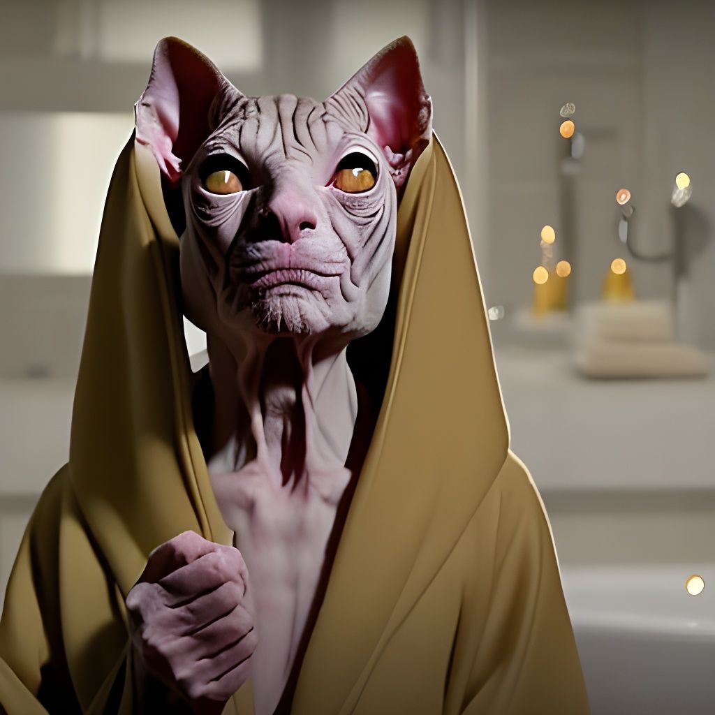 Sphynx Cat in Golden Robe: A Humorous Portrait