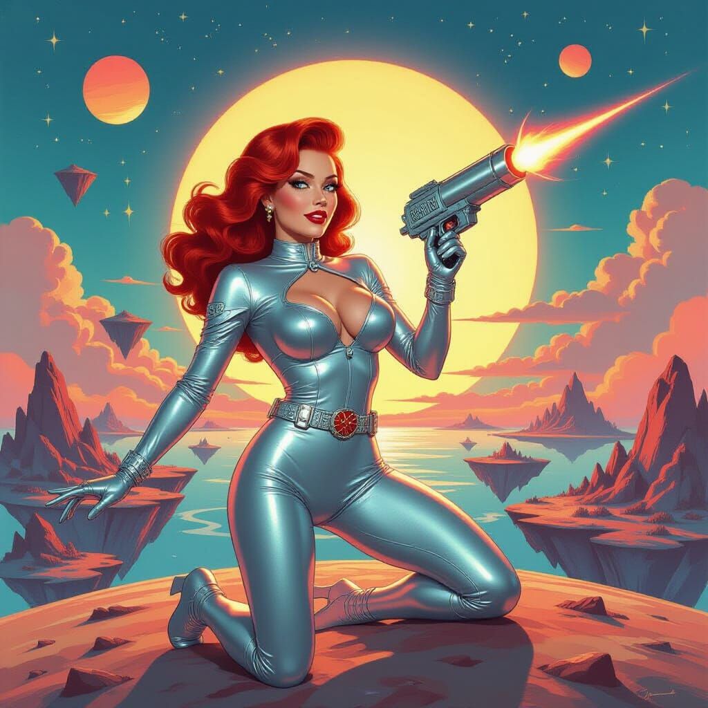 Glamorous Pin-Up in Spacesuit on Alien Planet