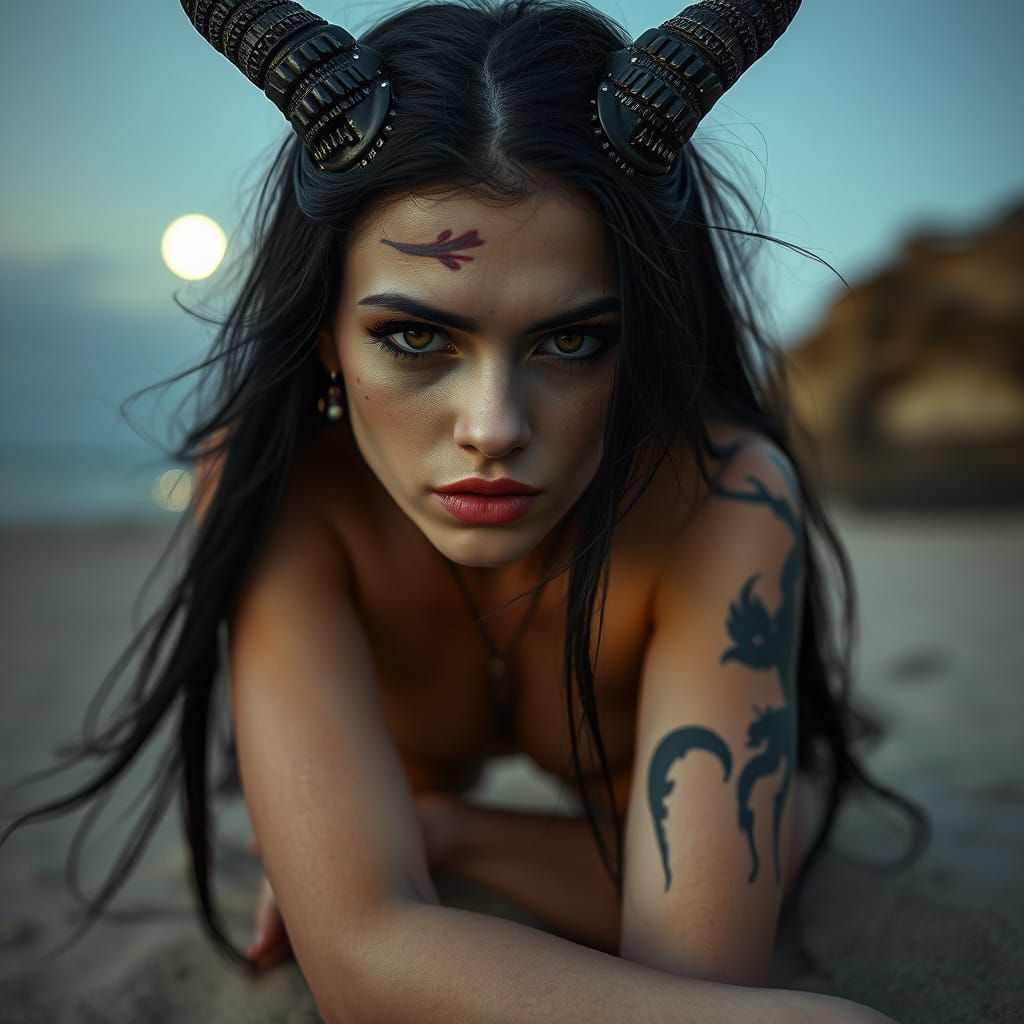 Realistic Diablesse Portrait with Black Eyes