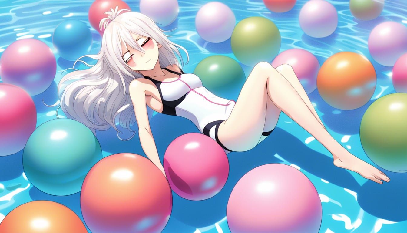 Anime Girl in Swimsuit on Yoga Balls