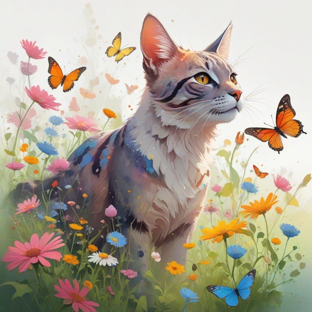 Vibrant Wildflower Scene with Fluttering Butterflies and a J...