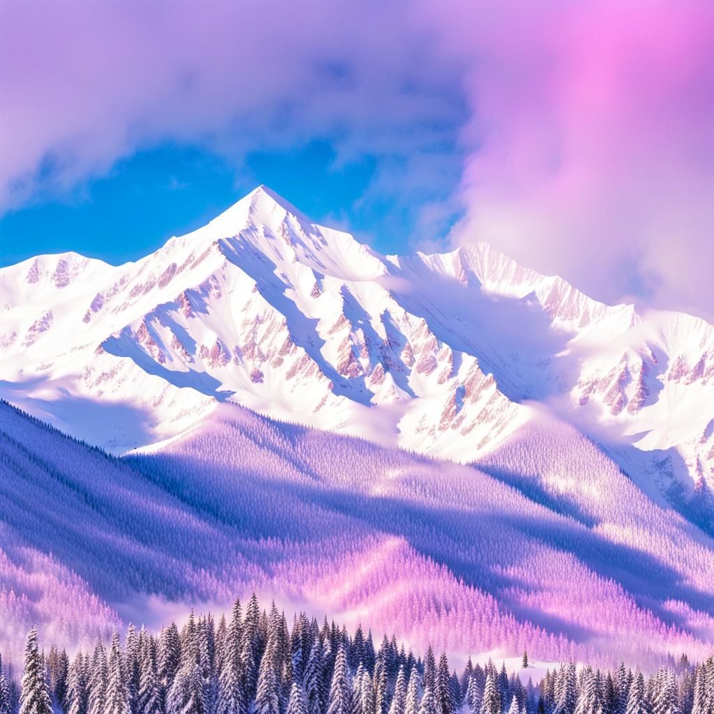 Pink Iridescent Snow on Mountain Range